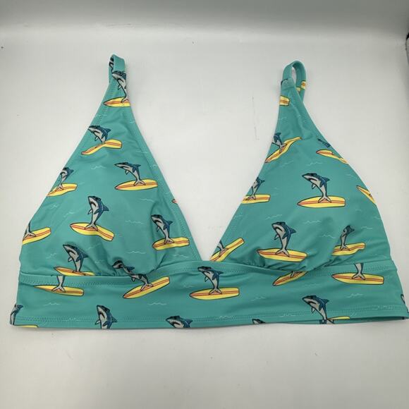 MeUndies Other - MeUndies Bikini 2Piece Swim Top SIZE XL Sharks On Surfboards Blue Novelty Print